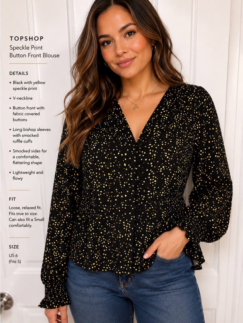TopShop speckle print Blouse long sleeve